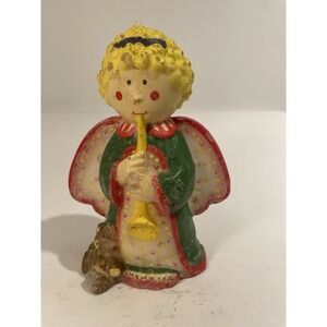 VINTAGE CHRISTMAS ANGEL CANDLE from 1980s with teddy bear 8" high